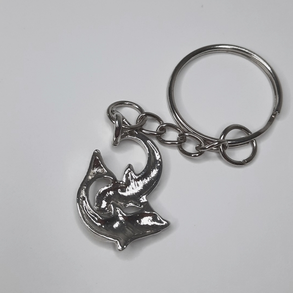 2 Swimming Dolphins Synthetic Opal Keychain - Picture 4 of 4